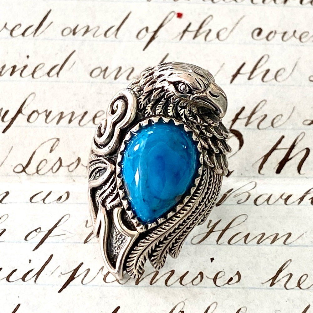 Beautiful Sterling Silver and Turquoise Eagle Ring by BBJ Thailand size 6